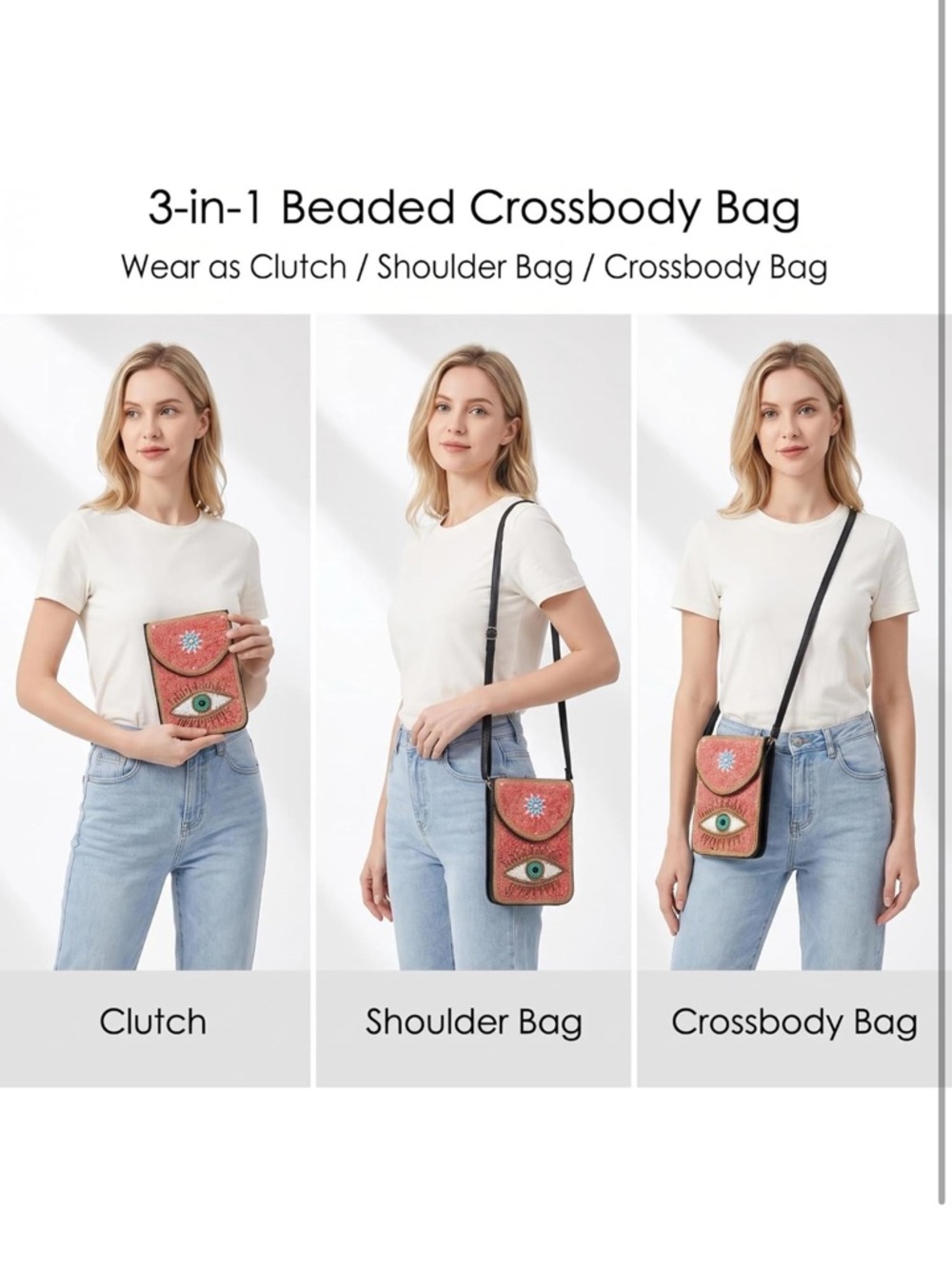 Embellished Beaded Evil Eye Crossbody Bag NWT - Picture 6 of 7